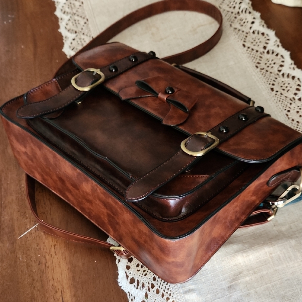 Brown Leather Women's Satchel - Picture 2 of 5